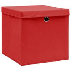 shumee Úložné boxy s vrchnákmi 4 ks červené 32x32x32 cm látkové
