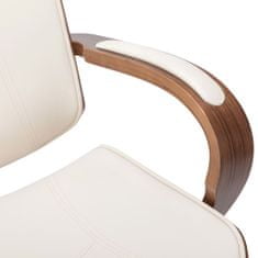 Vidaxl Otočná kancelárska stolička s opierkou hlavy krémová umelá koža a ohýbané drevo