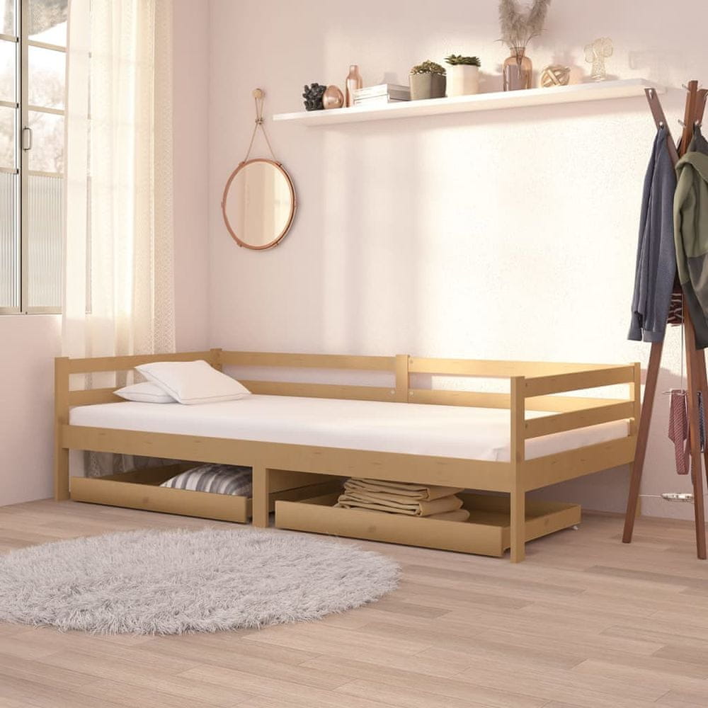 Vidaxl Denná posteľ so zásuvkami 90x200 cm hnedá borovicové drevo