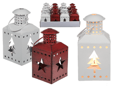 Kovový vianočný lampáš - červená farba