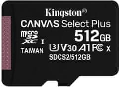 Kingston Micro SDXC Canvas salect Plus 100R 512GB 100MB/s UHS-I + adaptér (SDCS2/512GB)