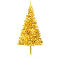 Vidaxl Umelý vianočný stromček s LED a podstavcom zlatý 240 cm PET