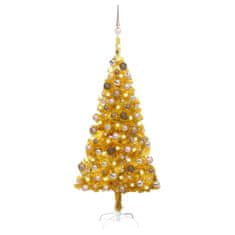 Vidaxl Umelý vianočný stromček s LED a súpravou gulí zlatý 150 cm