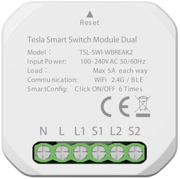 Inteligentný ovládač svetiel vypínač Tesla Smart Switch Module Dual, Wi-Fi, inteligentné relé zhasínanie rozsvietenie aplikácií na diaľku telefónom hlasom automatizácia automatické scenáre inteligentná domácnosť