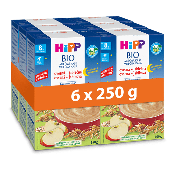 HiPP BIO Mliečna kaša na dobrú noc ovsená-jablčná od 8.mesiaca, 6 x 250g