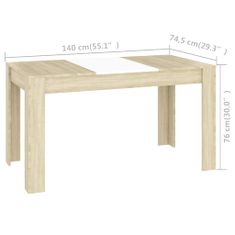 Vidaxl Jedálenský stôl biely a dub sonoma 140x74,5x76 cm drevotrieska