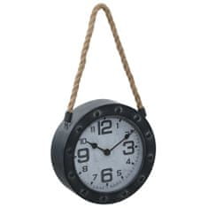 Vidaxl Nástenné hodiny s lanom, čierne, 20 cm, kov a MDF