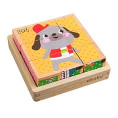 AKUKU Edukačné drevené kocky 9ks v krabičke