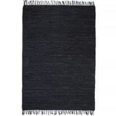Vidaxl Ručne tkaný Chindi koberec, koža, 80x160 cm, čierny