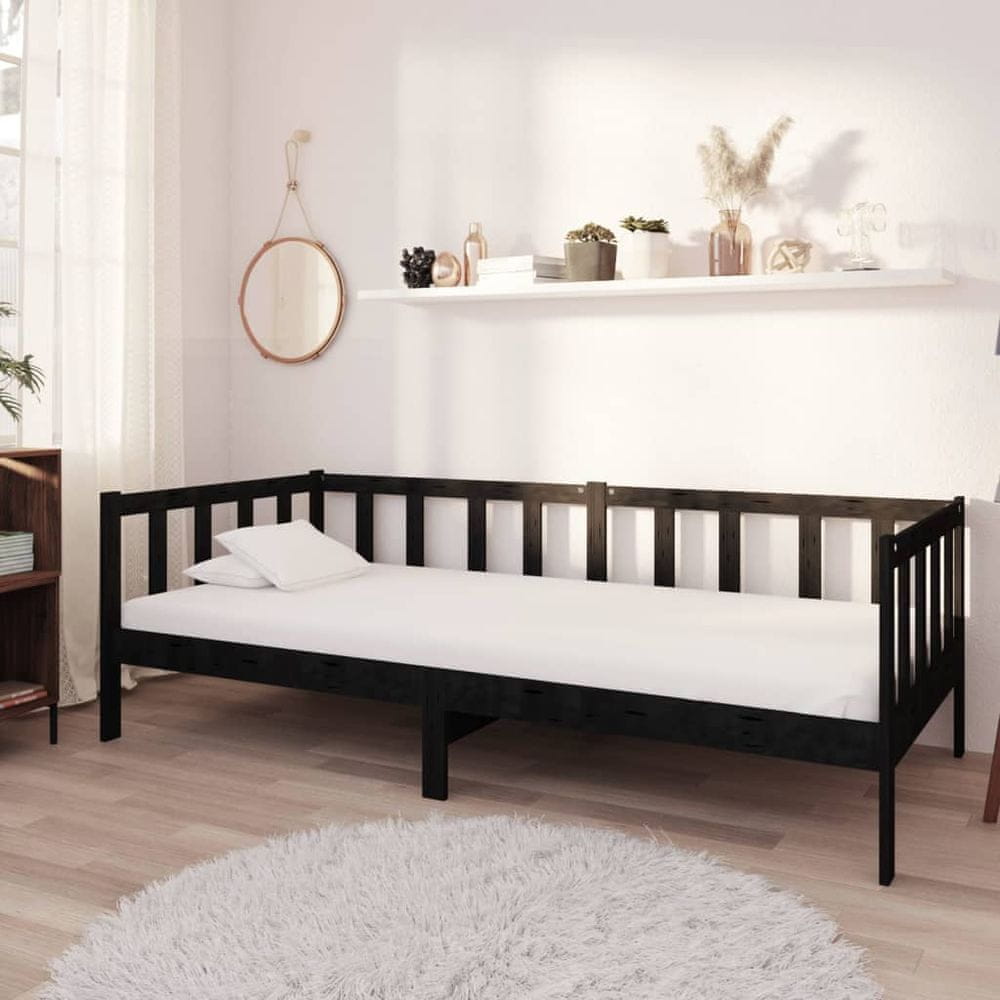 Vidaxl Denná posteľ s matracom 90x200 cm čierna borovicový masív