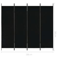 Vidaxl 4-panelový paraván čierny 200x180 cm