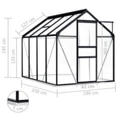 Vidaxl Hliníkový skleník s podkladovým rámom, antracitový 4,75 m²