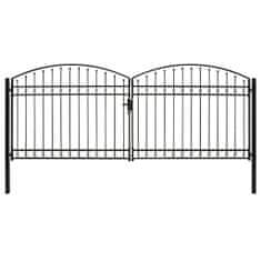 Petromila vidaXL Dvojkrídlová plotová brána s oblúkom, oceľ 400x175 cm, čierna