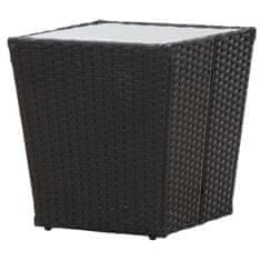 Petromila vidaXL Čajový stolík, čierny 41,5x41,5x43 cm, polyratan, tvrdené sklo