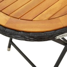Vidaxl Čajový stolík, čierny 60 cm, polyratan, akáciový masív