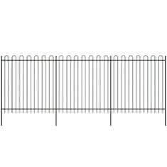 Vidaxl Palisádový plot s oblúkovým zakončením, oceľ 600x200 cm, čierny