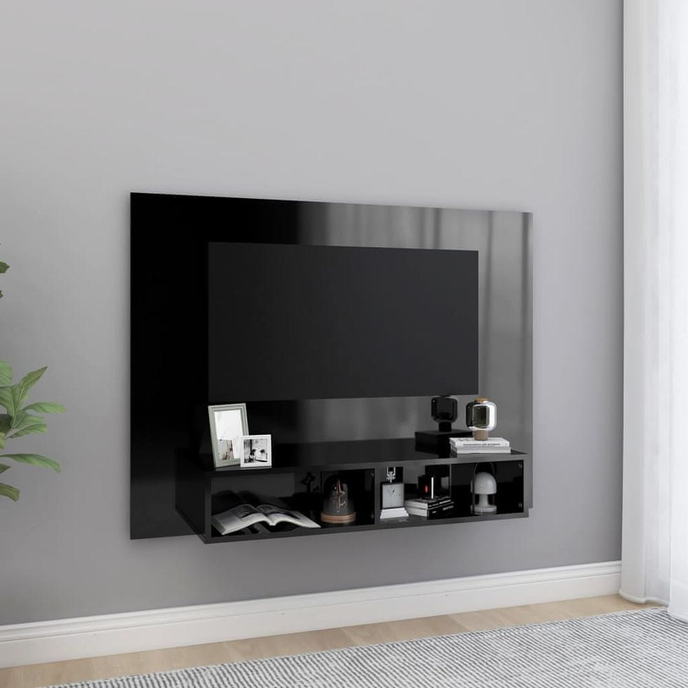 Vidaxl Nástenná TV skrinka lesklá čierna 120x23,5x90 cm drevotrieska