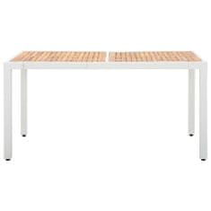 Vidaxl Záhradný stôl biely 150x90x75 cm polyratan a akáciový masív