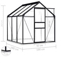 Vidaxl Hliníkový skleník s podkladovým rámom, antracitový 3,61 m2