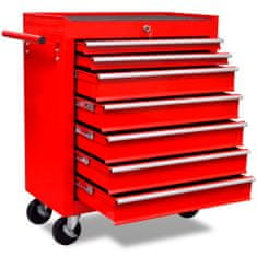 Vidaxl Červený dielenský vozík na náradie so 7 zásuvkami