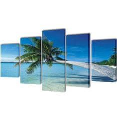 Petromila vidaXL Sada obrazov na stenu, motív Piesočnatá pláž s palmou 200 x 100 cm