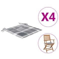 Vidaxl Podložky na záhradné stoličky 4 ks sivý kockovaný vzor 40x40x4cm látka