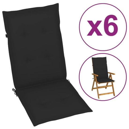 Vidaxl Podložky na záhradné stoličky 6 ks, čierne 120x50x4 cm
