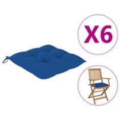 Vidaxl Podložky na stoličku 6 ks, modré 40x40x7 cm, látka