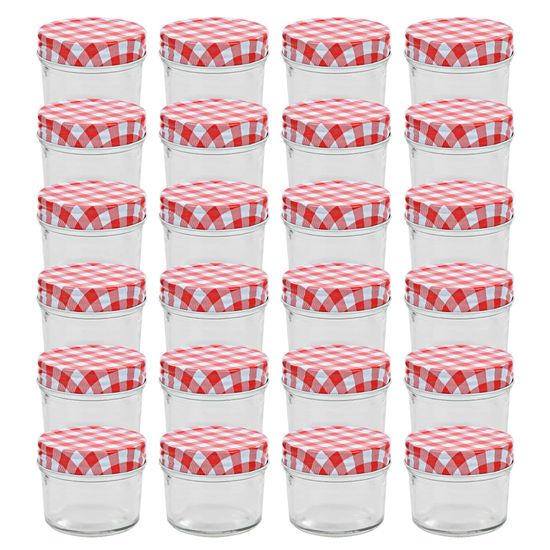 Vidaxl Sklenené zaváracie poháre s bielo-červenými vekami 24 ks 110 ml