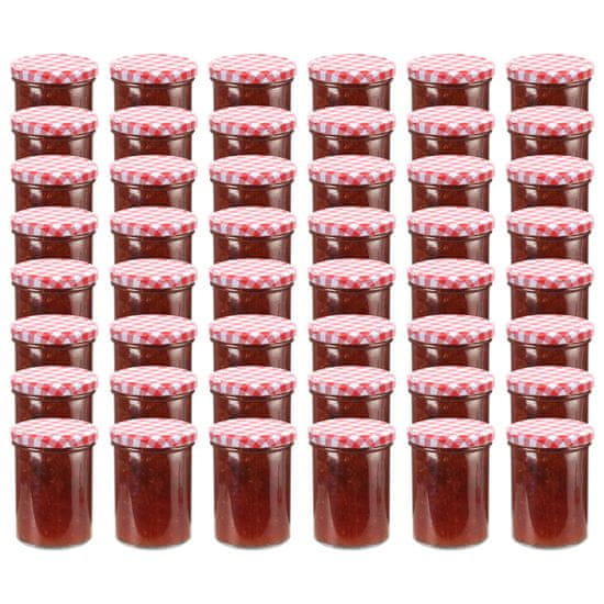 Vidaxl Zaváracie poháre s bielo-červenými viečkami 48 ks 400 ml sklo