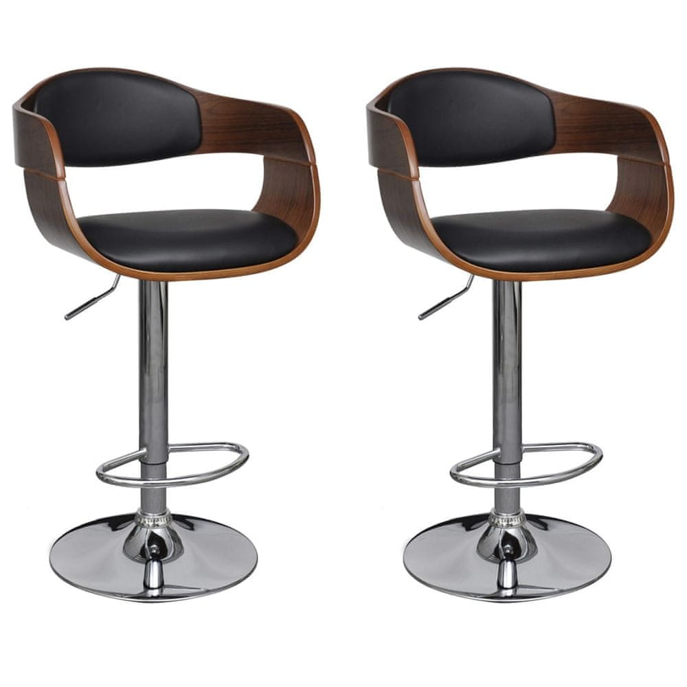 Vidaxl Barové stoličky 2 ks, čierne, ohýbané drevo a umelá koža
