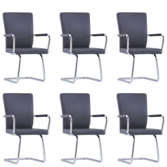 Vidaxl Jedálenské stoličky, perová kostra 6 ks, sivé, umelá koža