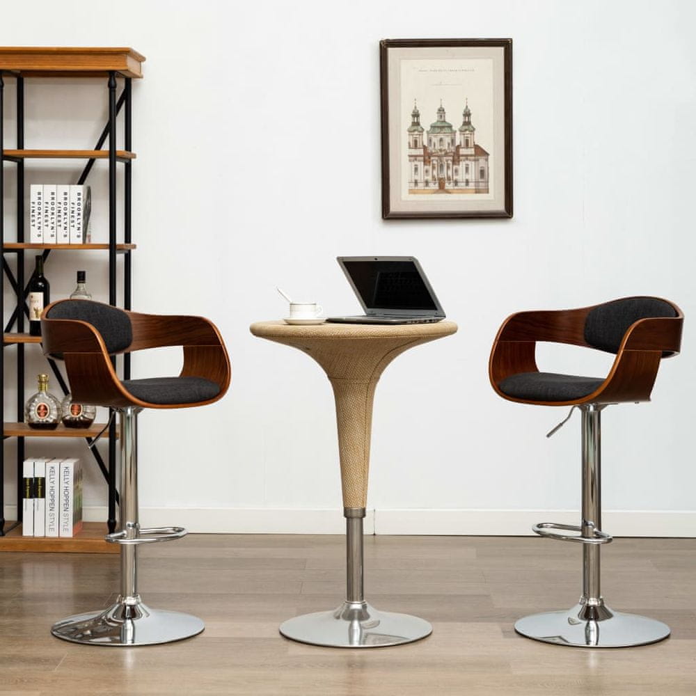Vidaxl Barové stoličky 2 ks sivé ohýbané drevo a látka