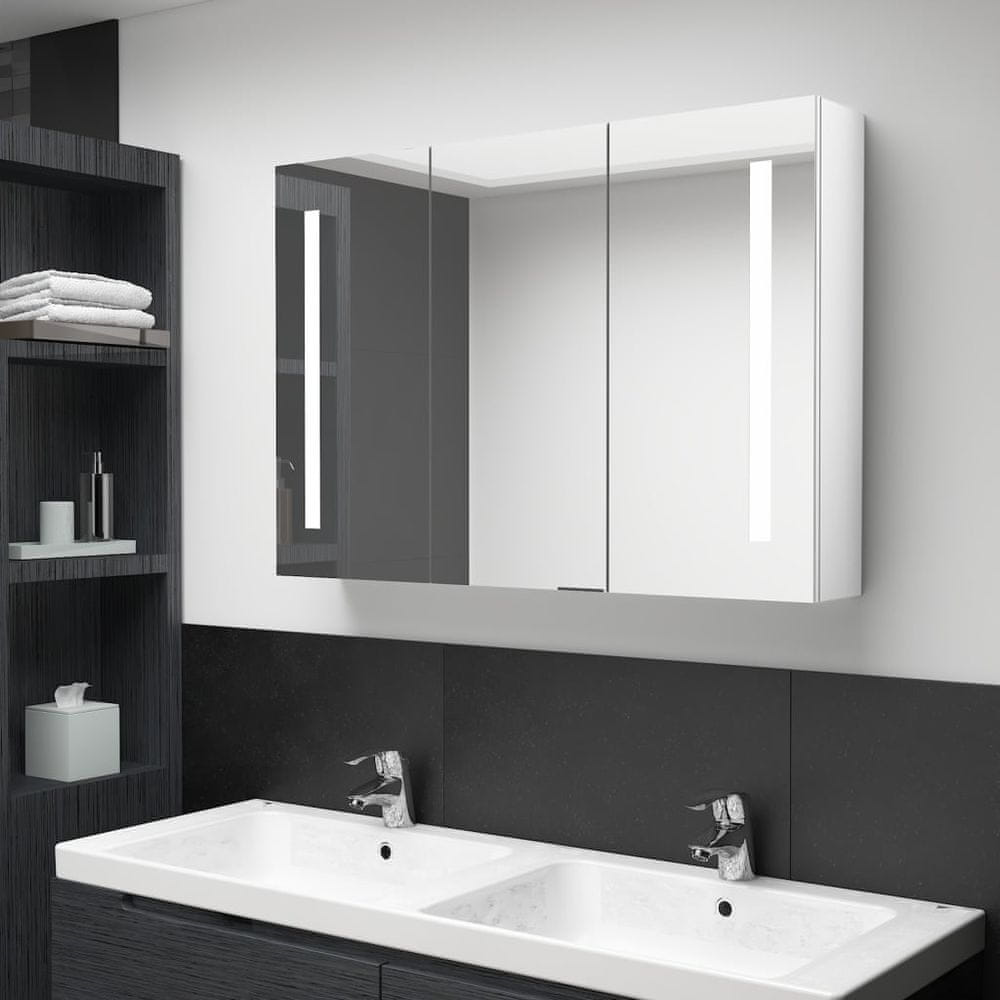 Vidaxl LED kúpeľňová zrkadlová skrinka 89x14x62 cm žiarivá biela