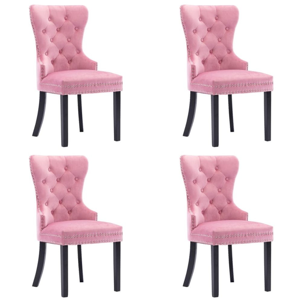 Vidaxl Jedálenské stoličky 4 ks ružové zamatové