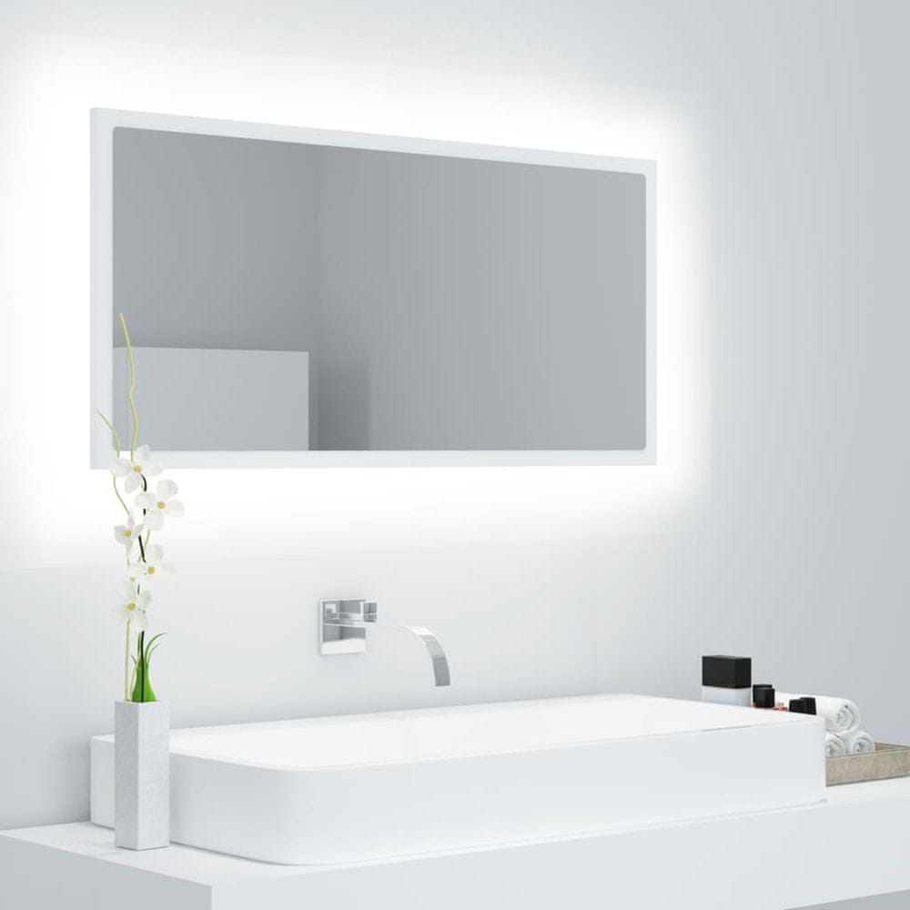 Vidaxl Kúpeľňové LED zrkadlo biele 90x8,5x37 cm drevotrieska