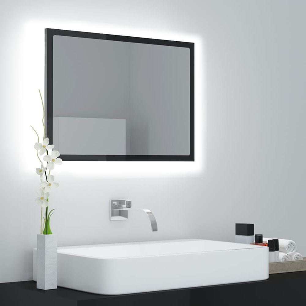 Vidaxl LED kúpeľňové zrkadlo lesklé čierne 60x8,5x37 cm drevotrieska