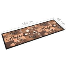 Vidaxl Kuchynský koberec prateľný hnedý dizajn s kávou 45x150 cm
