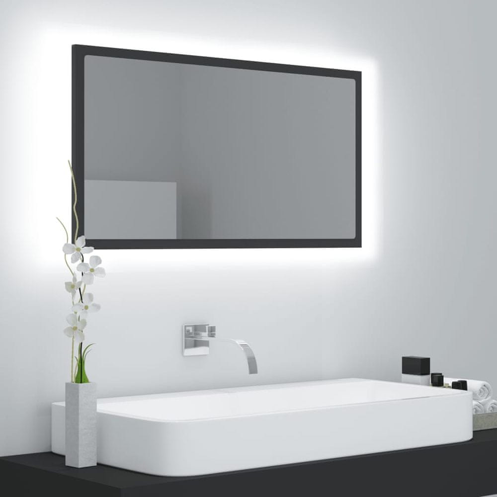 Vidaxl Kúpeľňové LED zrkadlo sivé 80x8,5x37 cm drevotrieska