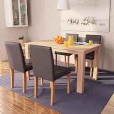 Vidaxl Jedálenský stôl a stoličky, 5 ks, umelá koža, dubové drevo, hnedé