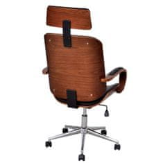 Vidaxl Otočná kancelárska stolička s opierkou hlavy, ohývané drevo,umelá koža