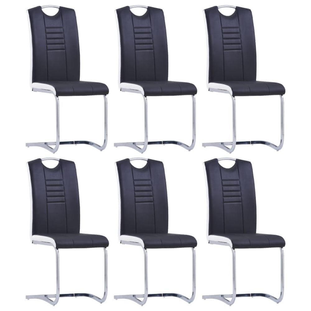 Vidaxl Jedálenské stoličky, perová kostra 6 ks, čierne, umelá koža