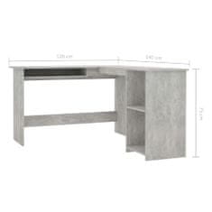 Vidaxl Rohový stôl v tvare L, betónovo sivý 120x140x75cm, drevotrieska