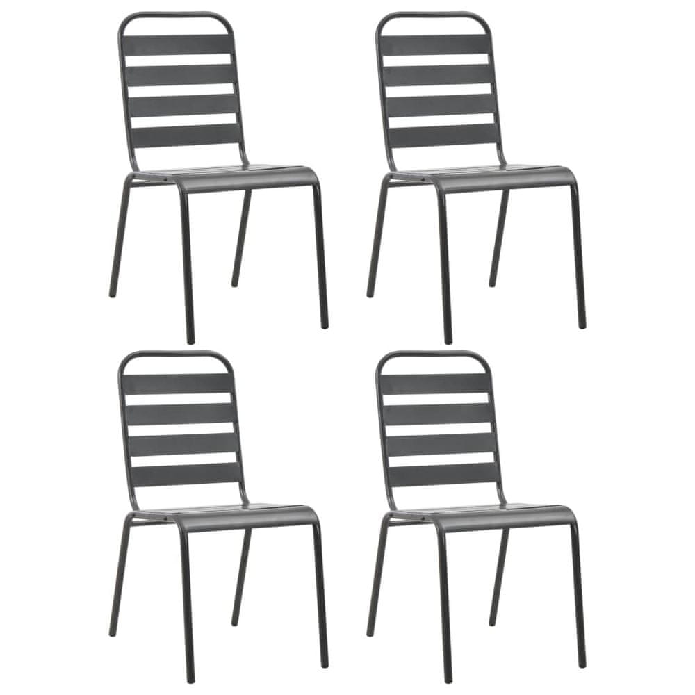 Petromila vidaXL Vonkajšie stoličky 4 ks, latkový dizajn, oceľ, tmavosivé