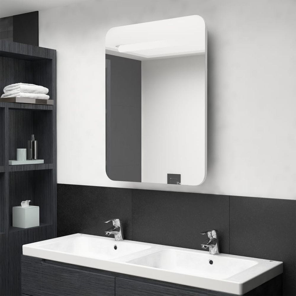 Vidaxl LED kúpeľňová zrkadlová skrinka žiarivá biela 60x11x80 cm