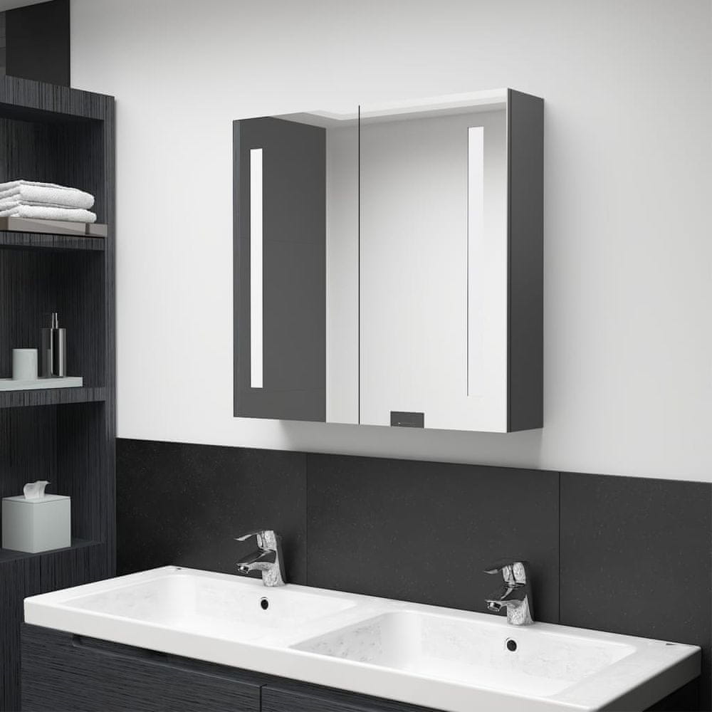 Vidaxl LED kúpeľňová zrkadlová skrinka sivá 62x14x60 cm