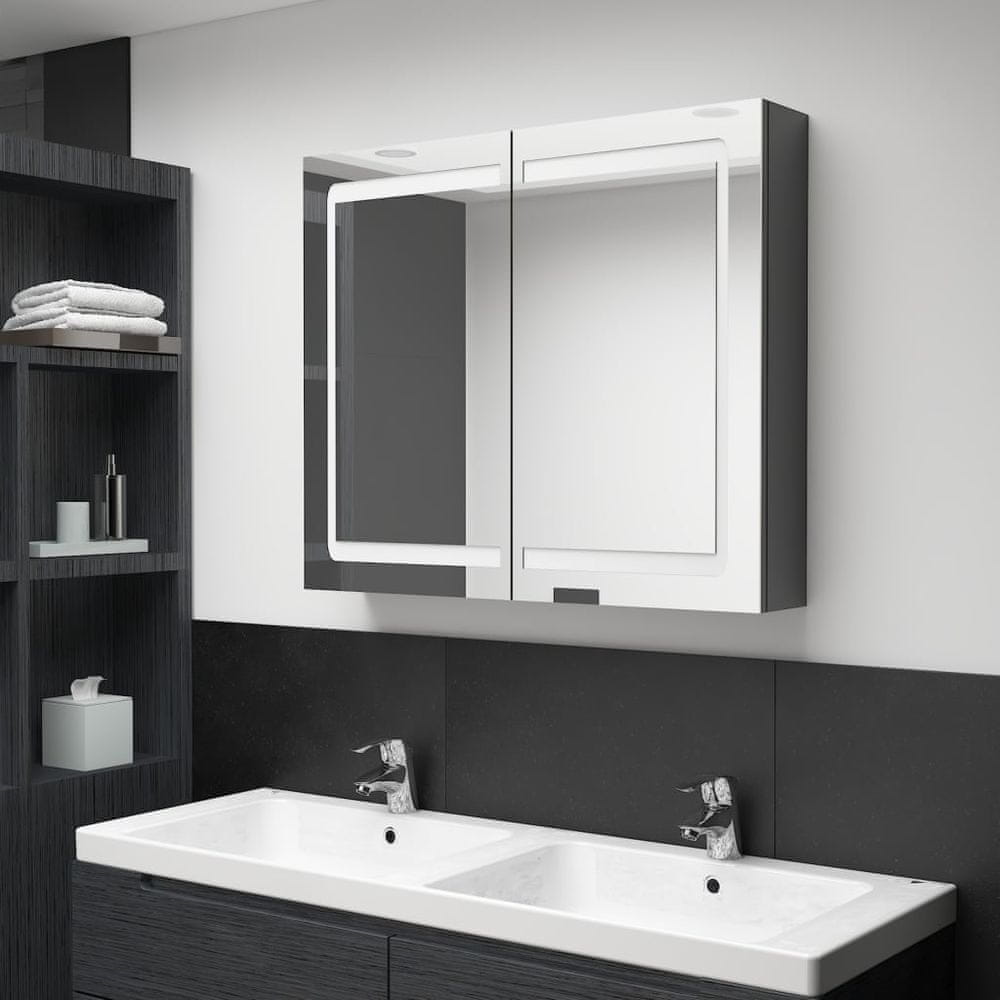 Vidaxl LED kúpeľňová zrkadlová skrinka žiarivá sivá 80x12x68 cm