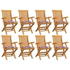 Vidaxl Záhradné stoličky so sivými kockovanými podložkami 8 ks tíkový masív