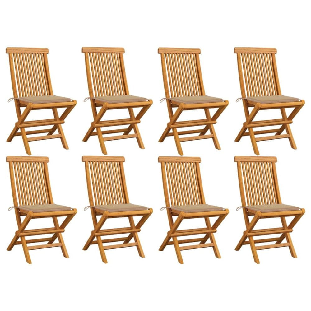 Petromila vidaXL Záhradné stoličky s béžovými podložkami 8 ks tíkový masív