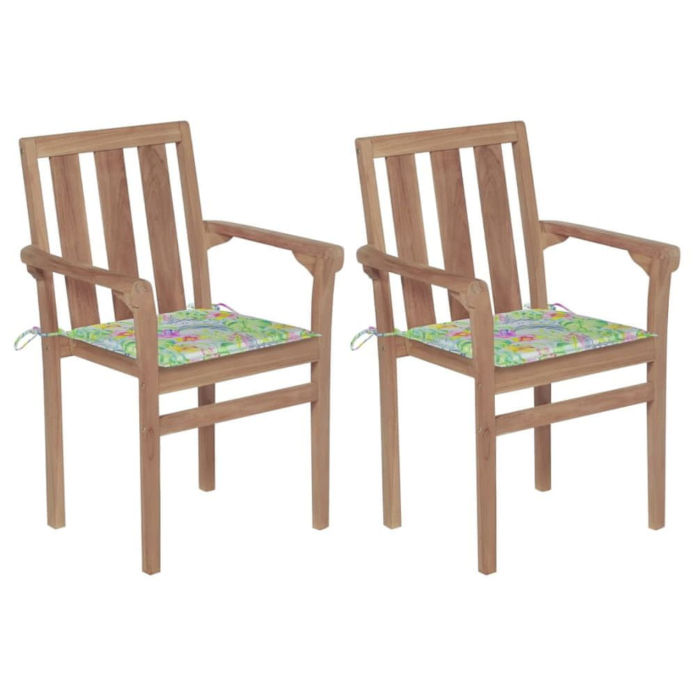Petromila vidaXL Záhradné stoličky 2 ks+podložky, vzor s listami, tíkový masív